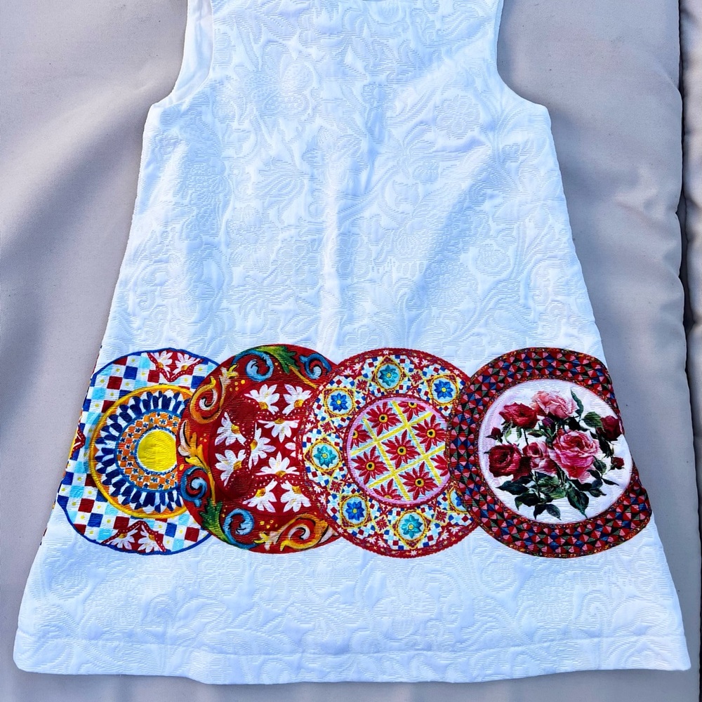 Dolce & Gabbana White Dress with Colorful Circle Design